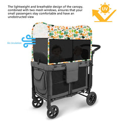 LUAATT panoramic canopy shows two mesh windows for airflow and visibility in Wonderfold wagons.