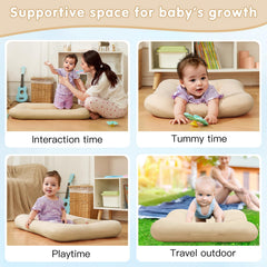 Lucakuins Baby Lounger apricot top view highlights soft fabric and compact form.
