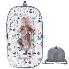 Lucakuins baby lounger folded for travel ease and compact portability.