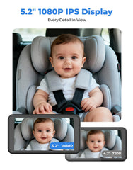 LUCKVIEW BM2A rear-seat view showing baby in car seat during drives