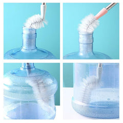 LuFOX bendable head bottle brush reaches curved bottle openings for easy scrubbing.