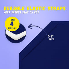 Lukeville navy 22x52 cot sheet on standard toddler cots during nap time