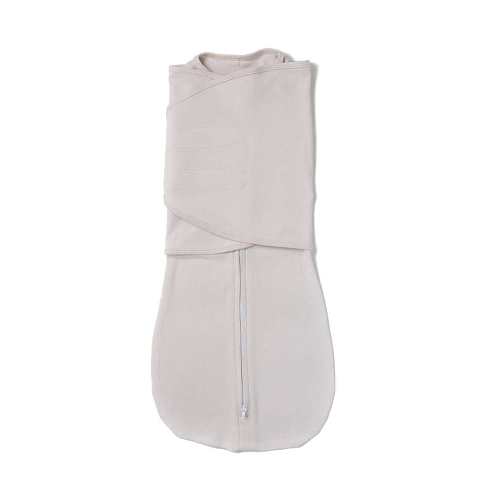 LullaBaby Double Dream Swaddle closed fit showing secure arms for safe back sleep.