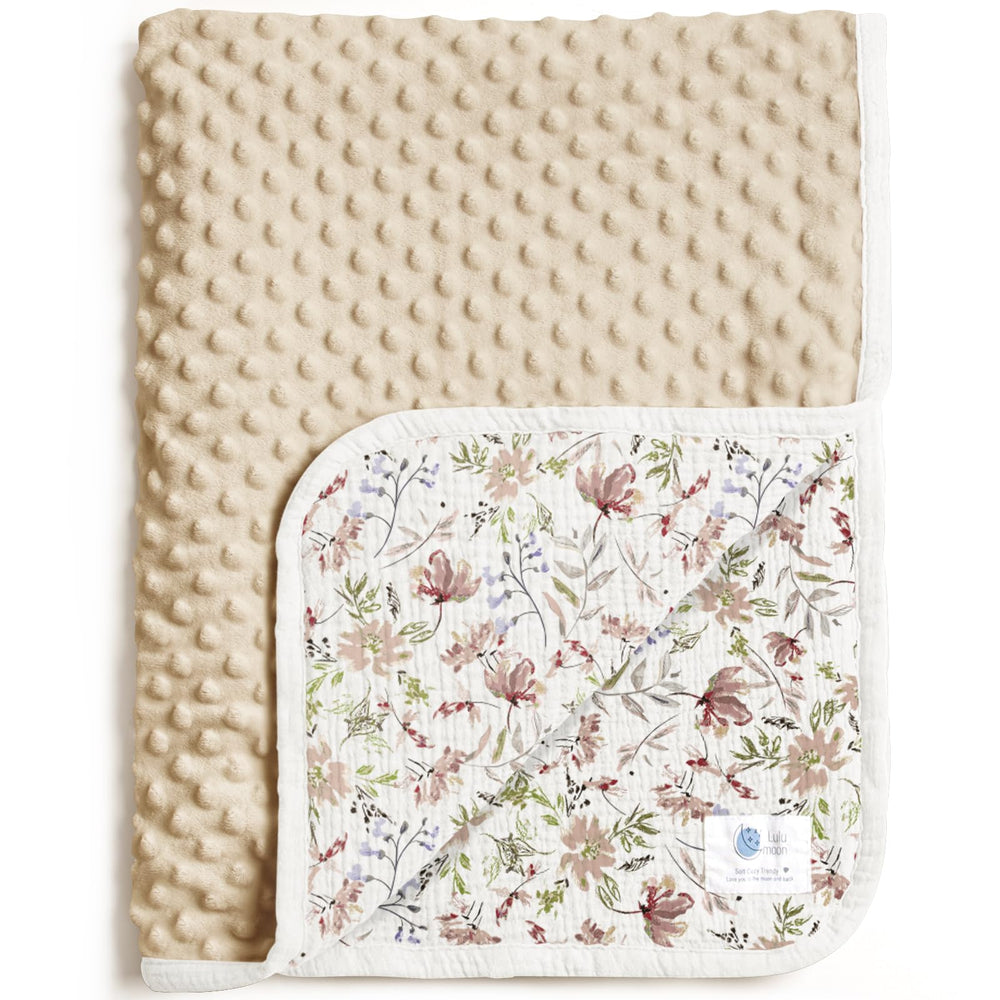 Lulumoon baby blanket floral Minky dot back shows ultra-soft newborn comfort and warmth
