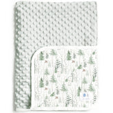 Lulumoon baby blanket pine print front provides cozy warmth for newborn strolls.