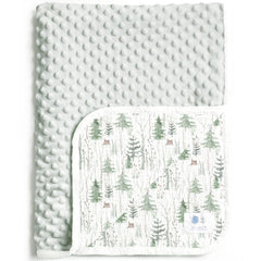 Lulumoon baby blanket pine print front provides cozy warmth for newborn strolls.
