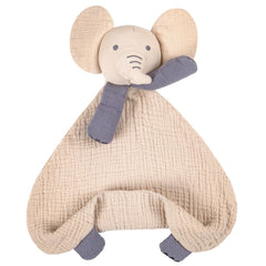 Lulumoon Baby Security Blanket Elephant closeup—soft gauze for gentle skin comfort