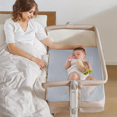 Lulumoon bassinet sheets elastic edge keeps mattress in place during naps.