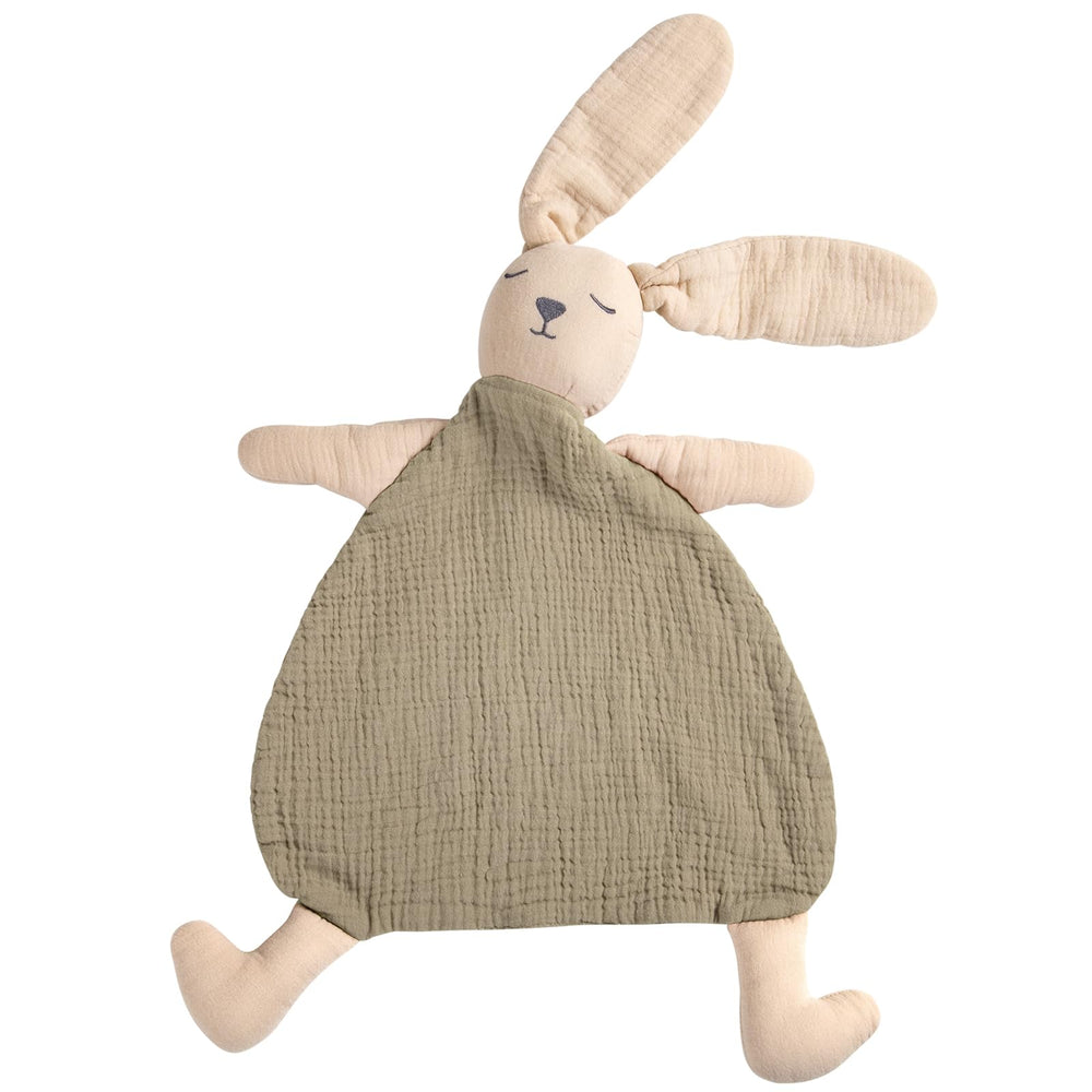 Lulumoon Bunny Lovey close-up showing soft muslin texture for gentle baby skin