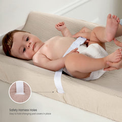 Lulumoon changing pad cover keeps baby secure with elastic bands and buckle strap holes