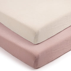 Lulumoon fitted pack-and-play sheets in soft muslin cotton for newborn comfort
