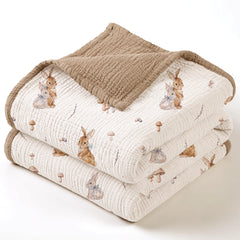 lulumoon muslin baby blanket brown bunny folded for cozy snuggle and warmth