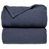 Lulu Moon Muslin Blanket blue baby crib fold shows cozy breathable comfort