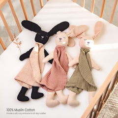 Lulumoon Muslin Bunny Lovey bunny-design closeup for soothing baby bonding.