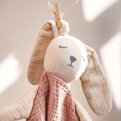 Lulumoon Muslin Bunny Lovey crib-time use for secure snuggles.