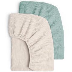 Lulu Moon Muslin crib sheets close-up showing ultra-soft fabric for tender baby skin