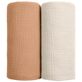 lulumoon muslin swaddle blanket caramel pack closeup shows breathable cotton touch for sensitive skin