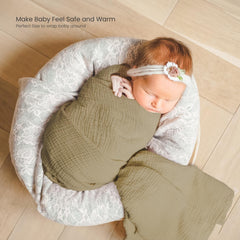 lulumoon muslin swaddle blanket olive branche nursery scene with neutral gifting style