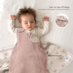Lulumoon Sleep Sack Muslin with two-way zipper for easy diaper changes.