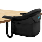 lulunemo hook-on high chair in use on a table showing secure clip for toddlers