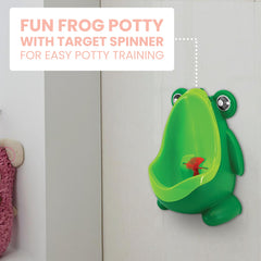 Lulyboo Cute Frog urinal with strong suction cup stays secure on smooth surfaces