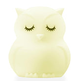 Lumipets Junior Owl night light glows softly on bedside table for bedtime calm.