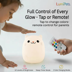 Lumipets Clive color-changing night light showing nine hues for calming evenings