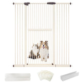 Lumizone extra tall cream cat gate front view blocks cat escapes during cooking