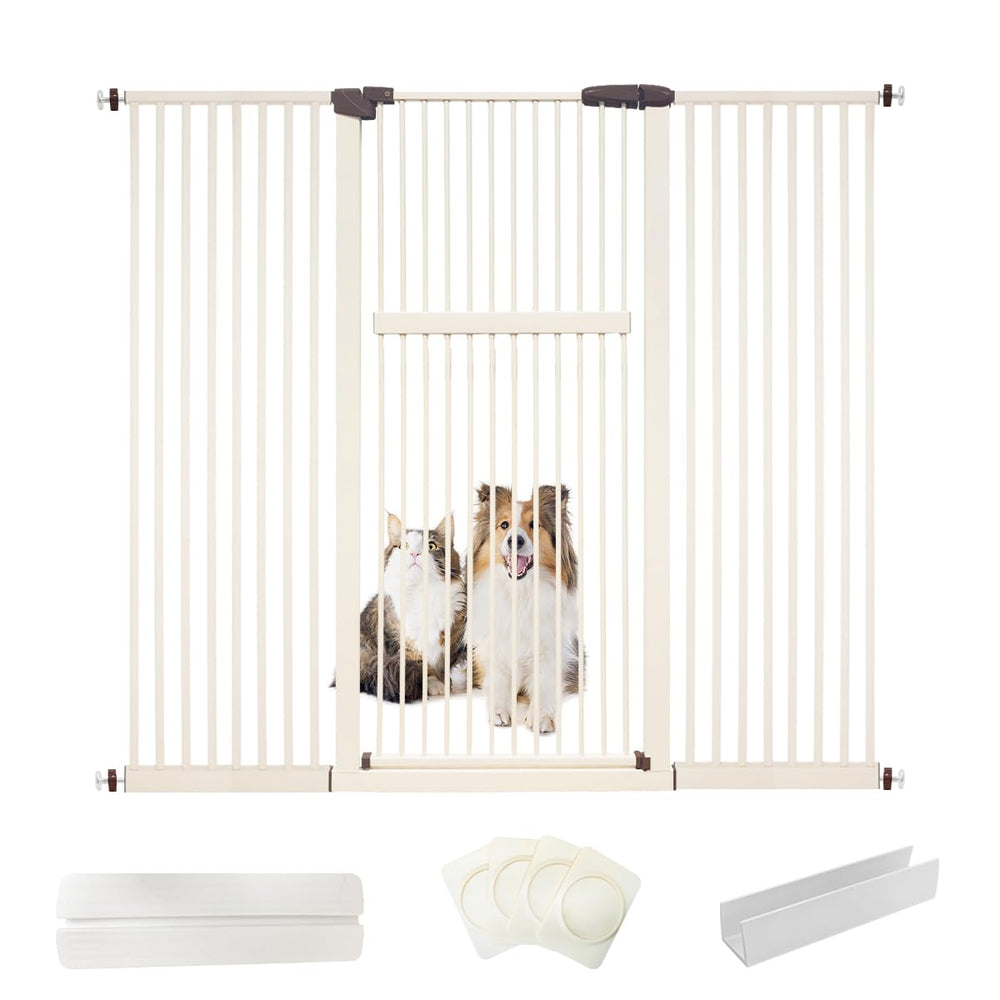 Lumizone extra tall gate 55.12 inches high in cream for stair containment.
