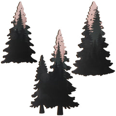 Lumncomfor wooden pine tree wall art set showing three-panel forest scene for cozy living spaces.