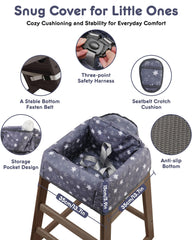 Lunobubo High Chair Cover adjustable 3-point harness secures the child without slipping.