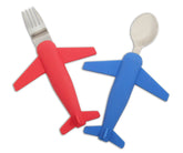 Luso Aviation Kids Airplane Fork and Spoon Set full view highlights durable stainless steel core and bright colors