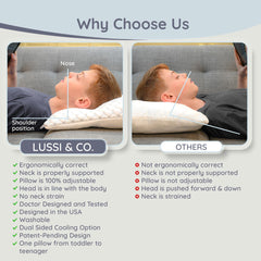 Lussi & Company dual-sided cooling pillow shown for hot sleepers when resting.