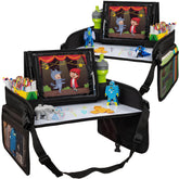 Lusso Gear Kids Lap Desk Tray open-flat creates a tidy travel workspace for car journeys.