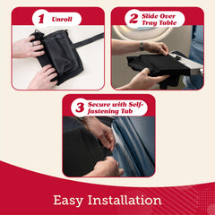 Lusso Gear tray cover sanitary surface provides a cleaner dining area during travel.