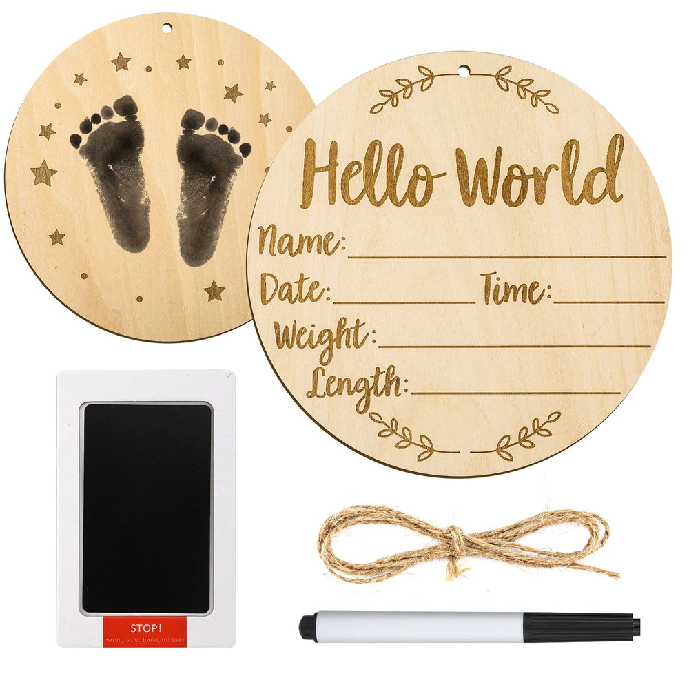 LUTER baby announcement sign with ink pad for handprint photo prop.