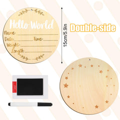 LUTER Hello World newborn sign blank name area, personalize with date and weight.