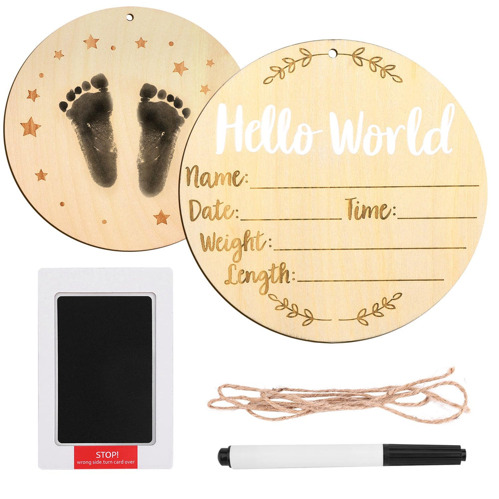 LUTER Hello World newborn sign round wooden 6in, ideal photo prop for baby announcements.