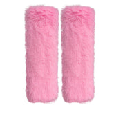 Lutoku 2-pack pink plush seatbelt covers, front view, enhance kid comfort during car rides.