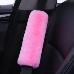 Lutoku pink seatbelt covers side view showing shoulder protection for rubbing prevention.