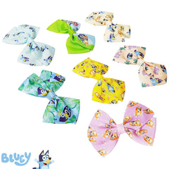 Luv Her Bluey hair bows alligator-clip close-up shows secure grip for active play