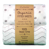 Luvberries Guava Lotus travel sheets packaging shows portable, eco-friendly baby bedding.