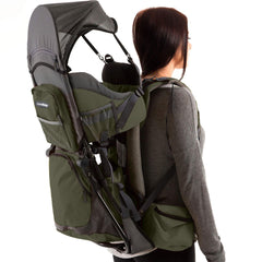 Luvdbaby hiking baby carrier back view shows secure ergonomic support for long trails.