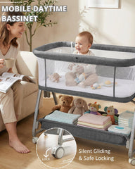 Luvkixen bassinet wheels enabling smooth room-to-room movement.