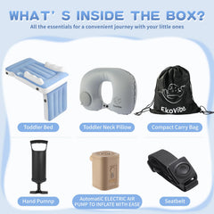 Luxiglo inflatable airplane bed deflated and folded; easy carry-on storage.