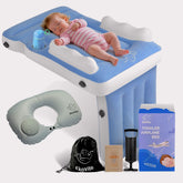 Luxiglo inflatable airplane bed for toddlers during setup offers quick, comfortable on-the-go travel.
