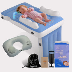 Luxiglo inflatable airplane bed for toddlers during setup offers quick, comfortable on-the-go travel.