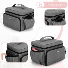 Luxja breast pump bag gray side pockets store power cord and storage bags.