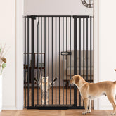 LuxTrsde 61-inch extra tall gate secured at doorway keeps tall pets contained
