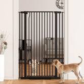 LuxTrsde 61-inch extra tall gate at doorway provides reliable pet containment for active dogs.